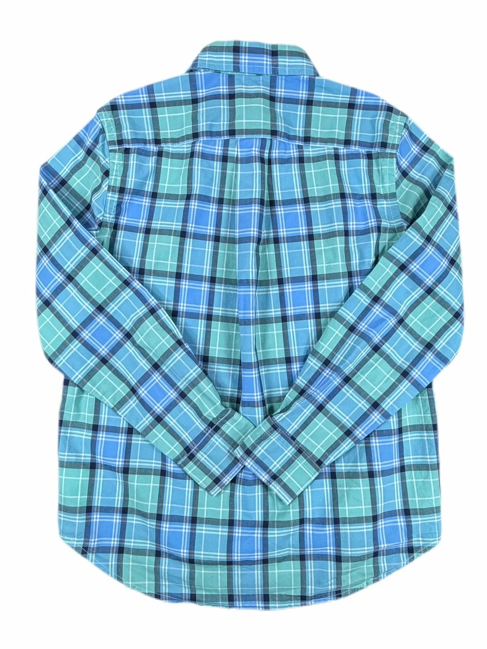 RALPH LAUREN Blue Green Plaid Cotton Poplin Button Down Shirt - M (10-12)